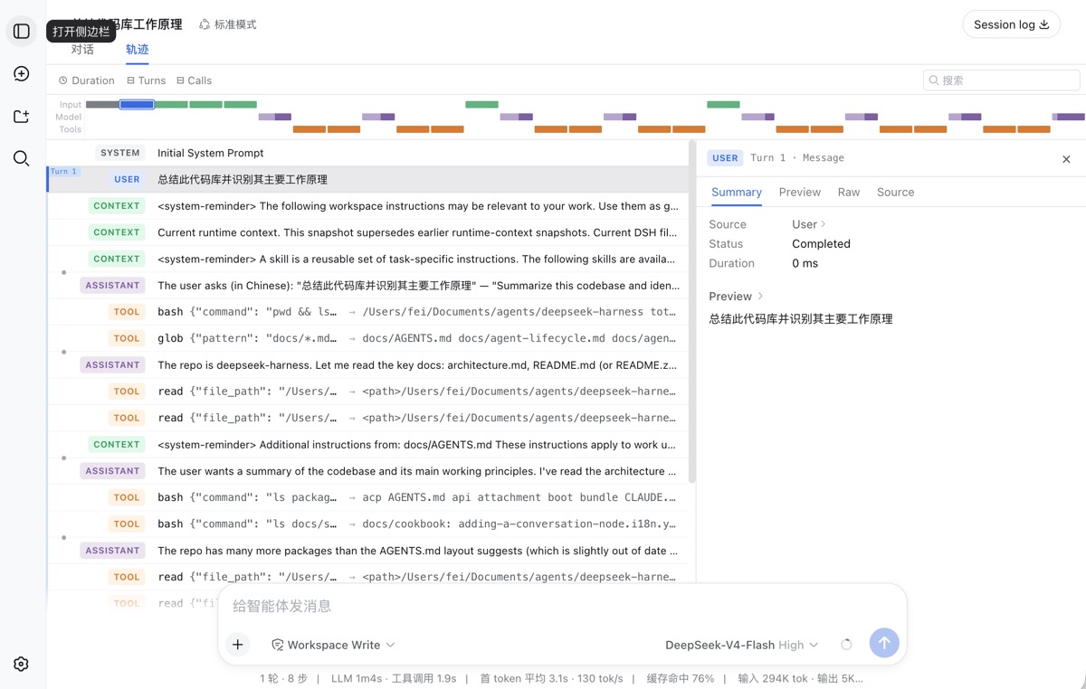 Trajectory 视图：会话的每个细节都可追溯